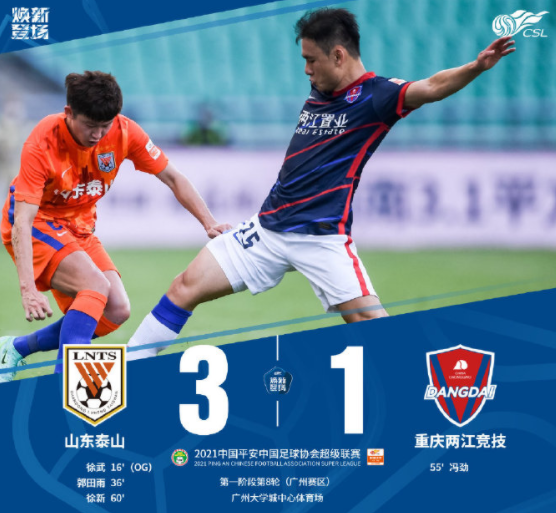 中超-山东泰山3-1送重庆4连败 郭田雨徐新建功徐武乌龙