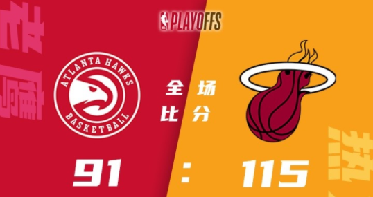 邓罗27分&8记三分 巴特勒21+6 吹杨仅8分 热火115-91擒老鹰1-0领先