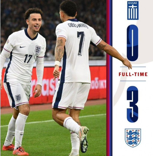 欧国联-英格兰3-0希腊升至头名 贝林厄姆造乌龙