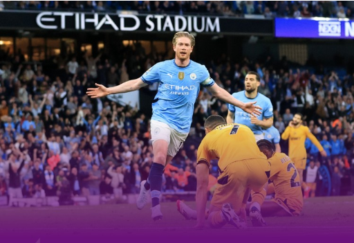 英超-曼城1-0狼队迎5连胜，德布劳内破门，多库献助攻