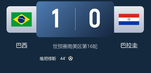 世预赛-巴西1-0巴拉圭，维尼修斯破门，安切洛蒂迎首胜率巴西出线