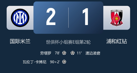 世俱杯-国米2-1逆转浦和红钻，卡尔博尼绝杀，劳塔罗倒钩破门+中框