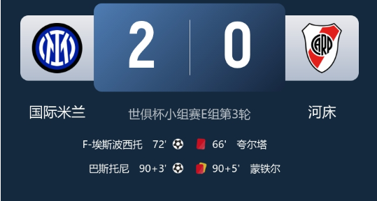 世俱杯-国米2-0河床头名出线，埃斯波西托、巴斯托尼破门